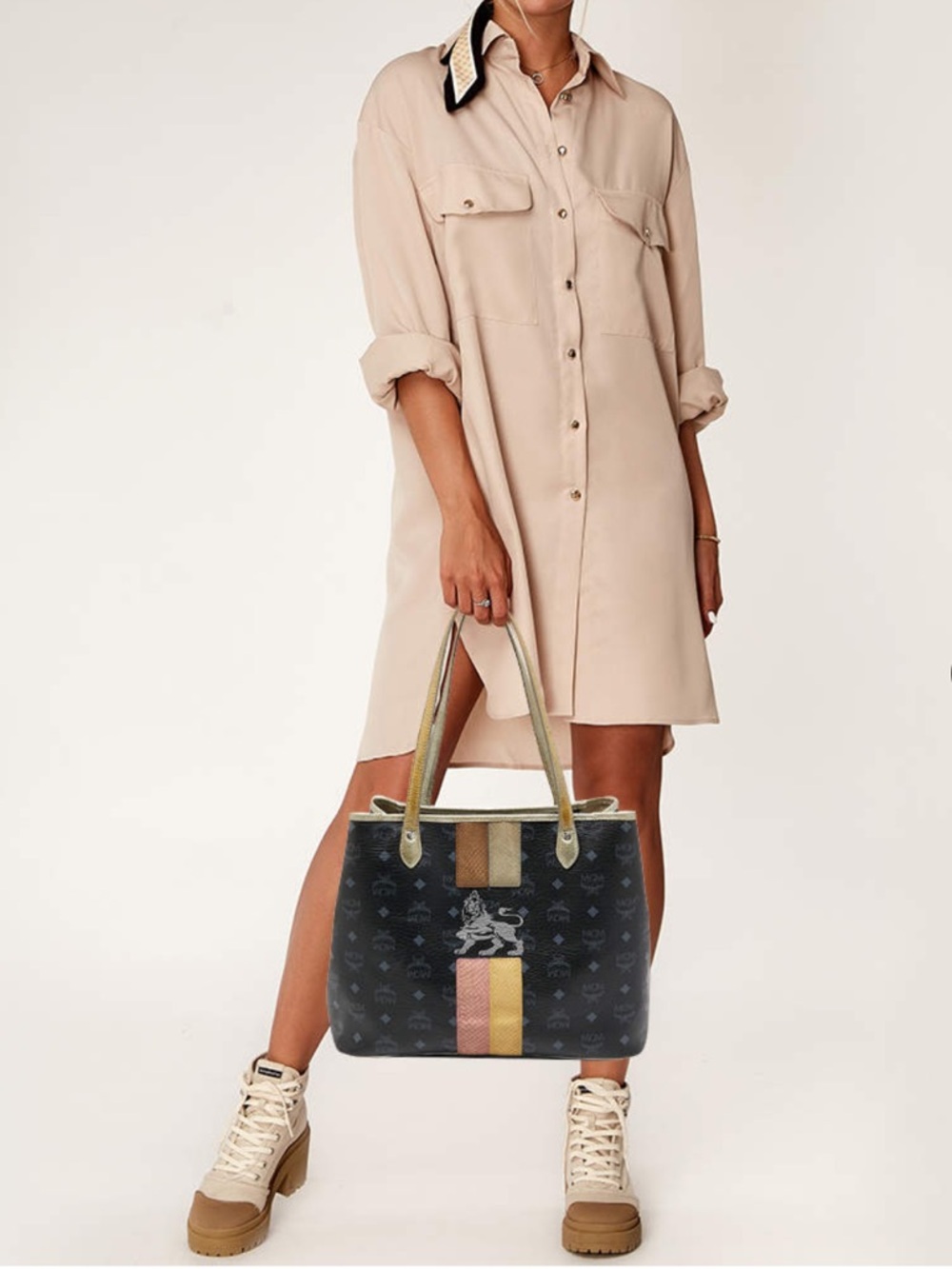 MCM Princess Lion Shopper Monogram Tote